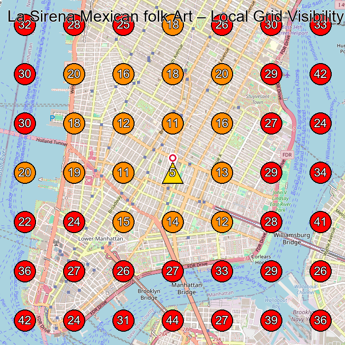 La Sirena Mexican folk Art GeoGrid visibility map for Cannabis Store in New York